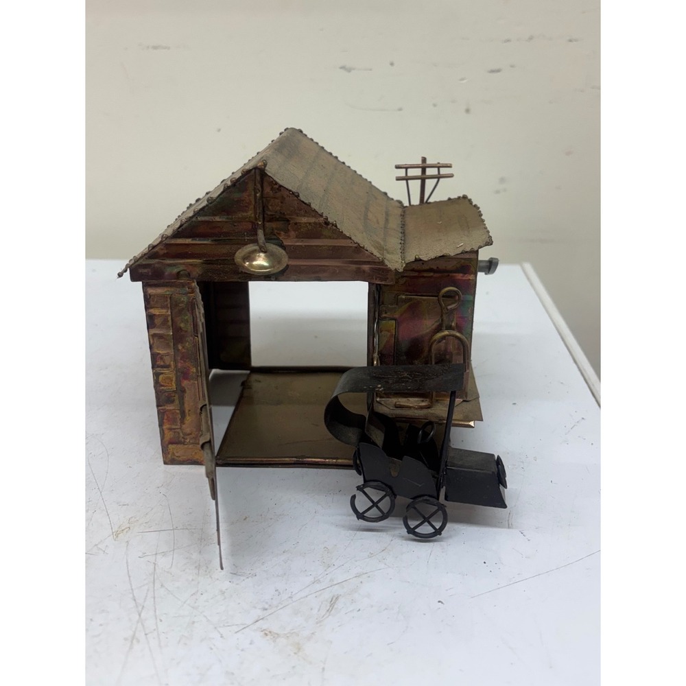 Vintage Chinese Craftsmen Copper Metal Music Box Long & Winding Road Garage Car